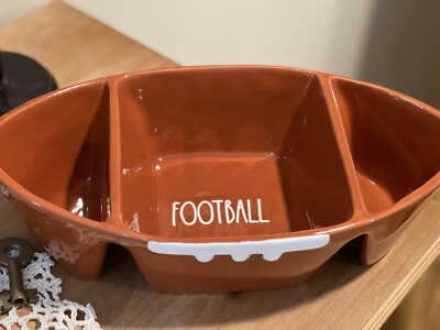 Rae Dunn Football Chip & Dip Bowl Veggie Crudités New!-image