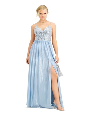 CITY STUDIO Womens Light Blue Shimmer Spaghetti Strap Dress 5-image