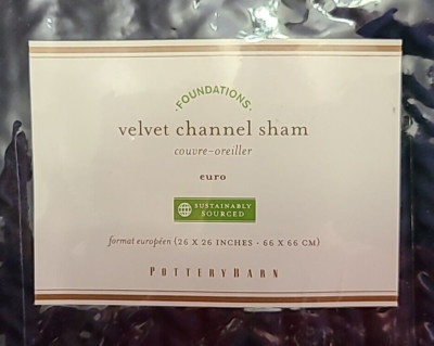 VELVET CHANNEL SHAM EURO 26X26IN TWILIGHT BLUE POTTERY BARN-image