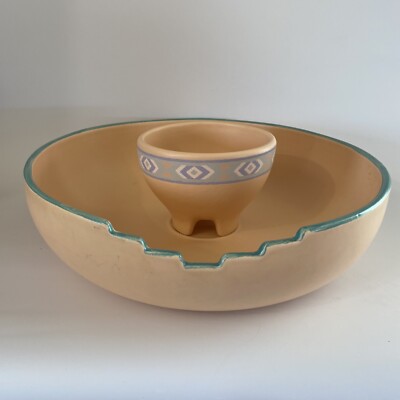 Vintage Treasure Craft USA Large Southwestern 2 Piece Chip And Dip Set-image
