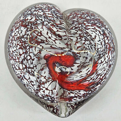 Unique Hand Blown Studio Art Glass Heart shaped Paperweight-image