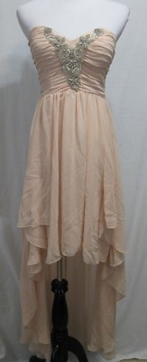 City Studio Nude Asymmetrical Hem Beaded Sweetheart Neckline Strapless Dress 9-image