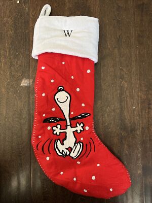 Rare NWT Pottery Barn Peanuts Snoopy  Dog Red Red Christmas Stocking Mono W-image