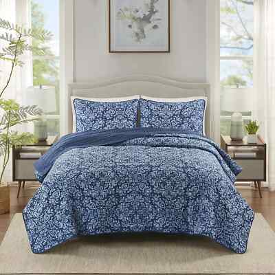 Madison Park Quilt Set 3PC Queen Navy Scroll NIP-image