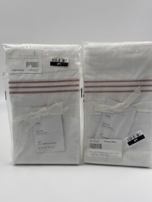 Set Of 2 Pottery Barn Grand Organic Percale Embroidered King Shams Soft Rose-image