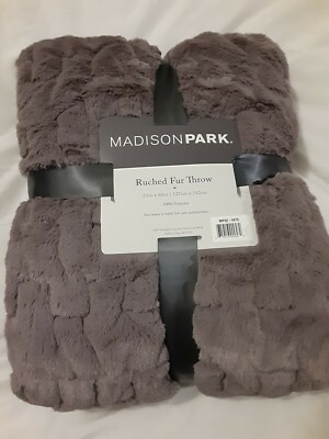 Madison Park Ruched Fur Throw Lavender 50x60 Brushed Long Fur New-image