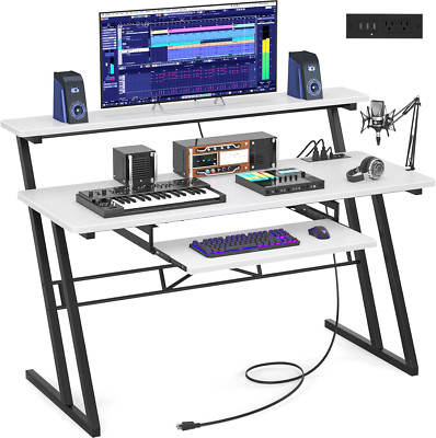 47'' Music Studio Desk with Power Outlet, Studio Desk for Music Production, Reco-image