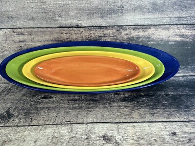 Pottery Barn Serving Platters “Colorful Serve” Ceramic Set Of 4-image