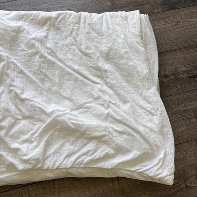 Pottery Barn Textured white duvet cover cotton linen blend 92 in x 88 in-image