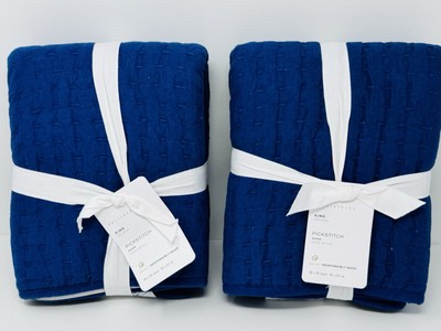 Pottery Barn Pick-Stitch Handcrafted Cotton/Linen Quilted King Shams Capri Blue-image