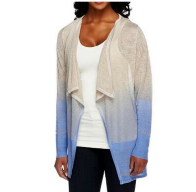 Attitudes by Renee Dip Dye Cardigan Sweater Long Sleeve Blue White Gold-image