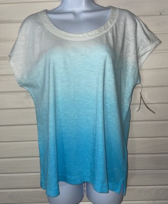NWT T By Talbots Sz Large Supersoft Slub Cap Sleeve Tee - Dip Dye 100% Cotton-image