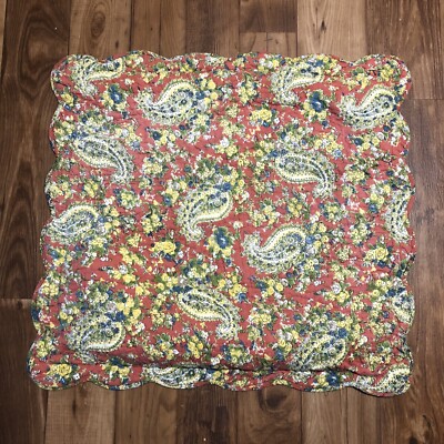 Pottery Barn Paisley Quilted Euro Sham Orange Two Sided Retired 2010-image