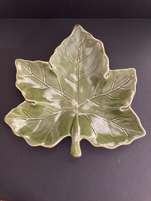 Pottery Barn Leaf  Salad Dessert Plate Green Harvest Thanksgiving 10