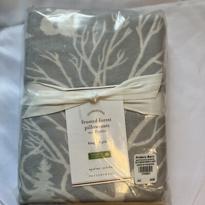 Pottery Barn Frosted Forest King Pair Pillow Cases. Organic Cotton Flannel-image