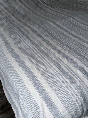 Pottery Barn Hawthorne Stripe KING Size Duvet Cover ~ Chambray Blue Heavy Cotton-image
