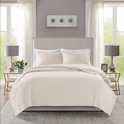 MADISON PARK FULL/QUEEN SIZE 3 PIECE COVERLET SET COLOR IVORY NEW -image