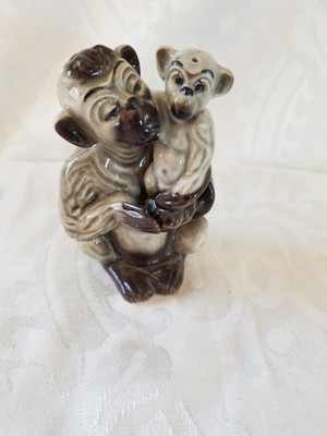 Vintage Ceramic Arts Studio Monkey & Baby Salt & Pepper Shakers Pottery  1952-image