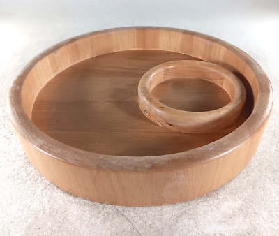 Beechwood Chip & Dip Tray Round Chip Tray with Dip Area for Bowl-image