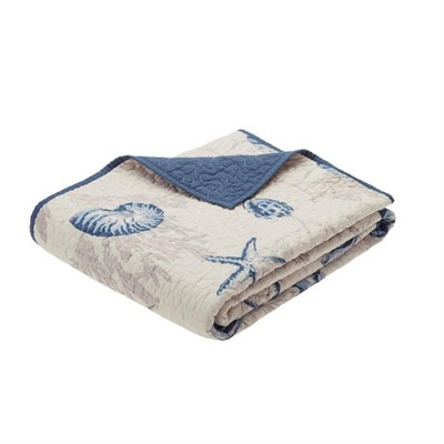 Bayside Luxury Oversized Quilted Throw Ivory Navy Blue 60x70 Coastal Premium ...-image