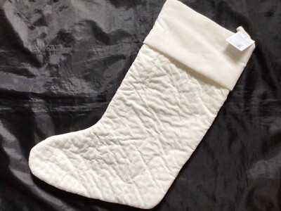 POTTERY BARN CHANNEL  QUILTED VELVET STOCKING NEW NO MONO LARGE IVORY-image