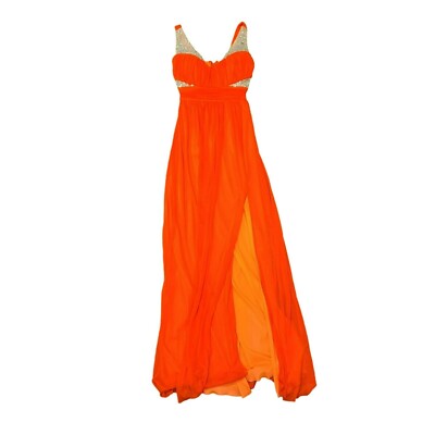 City Studio Maxi Party Formal Prom Dress Gems & Sequins Orange Juniors 3-image