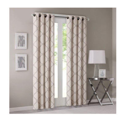 Madison Park Saratoga Fretwork Print Grommet Top Window Curtain Panel 50x84-image