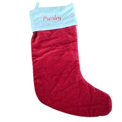 Pottery Barn Red Velvet Large Holiday Christmas Stocking Monogrammed Presley-image