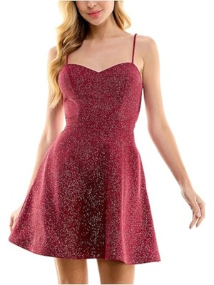 CITY STUDIO Womens Maroon Open Back Adjustable Short Dress Juniors 13-image