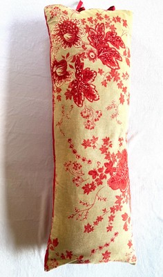 Pottery Barn Linen Blend Red Floral Tan Lumbar Pillow & Cover Sham 14