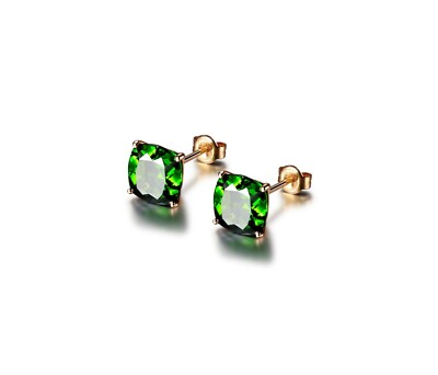 Square Rose Gold Princess-Cut Green Cubic Zirconia Stud Earrings-image