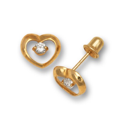 14K Yellow Gold Heart Shaped Single Stone CZ Stud Earrings for Women-image