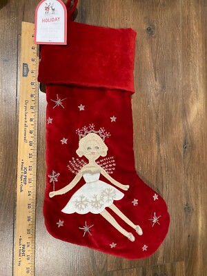 NWT POTTERY BARN LUXE VELVET DANCING FAIRY CHRISTMAS STOCKING no name-image