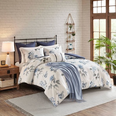 Madison Park Full/Queen 7pc Benita Print Seersucker Comforter Set with Throw ...-image