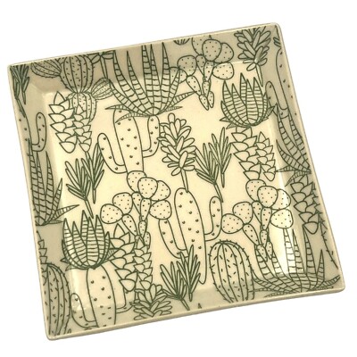 EL (Ella Livingston) Ceramics Cactus Square Trinket Dish Studio Pottery Art-image
