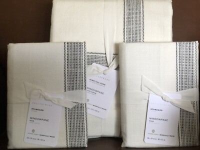 POTTERY BARN Windowpane Cotton KING Duvet & 2 STANDARD Shams - NEW-image