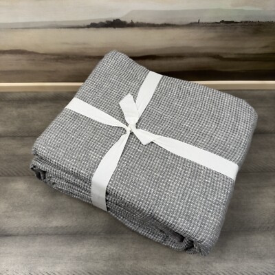 Pottery Barn European Flax Linen Waffle Duvet Cover Full/Queen Gray Flaw NWOT-image