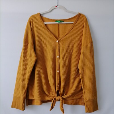Dip Womens Mustered Long Sleeve Waffle Knit Button Up Cardigan Sweater Size XL-image