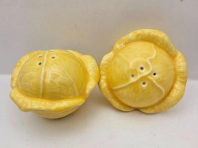 Vintage Yellow Cabbage Lettuce Studio Art Ceramic Salt and Pepper Shaker Set-image