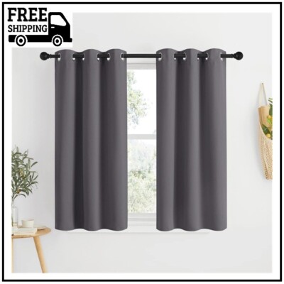 Grey Blackout Curtain Panels 48 inch Long Set of 2 for Bedroom, Thermal Insulate-image