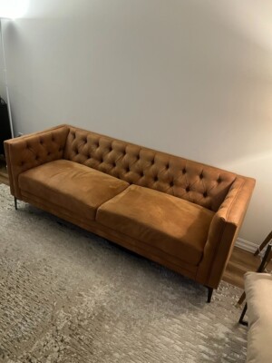 Wade Logan Brinna Modern Camel Button-Tufted Sofa – Stylish Design, Metal Legs-image