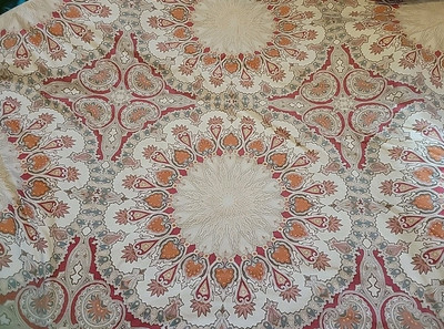 Vintage King Pottery Barn Medallion Cotton Duvet Cover Cream Orange Green-image