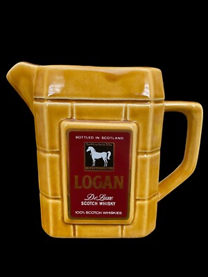 Advertising Whisky Water Pitcher Pub Jug Rare Logan De Luxe Whiskey Wade England-image
