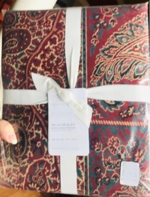 Pottery Barn Talia Paisley Duvet Cover Red King 2 King Shams Block Print 3pc🦩-image