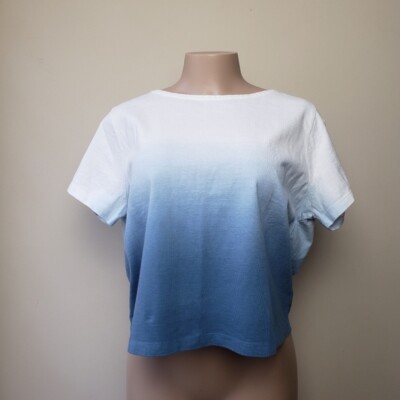 Madewell Shirt Top Womens XL Dip Tie Dye Boxy Tee Blue 100% Cotton NEW-image