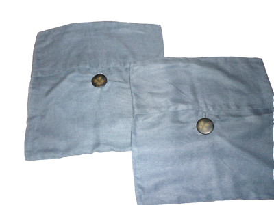 POTTERY BARN TEXTURED BLUE BUTTON (2) THROW PILLOW COVERS LINEN 18 X 18-image