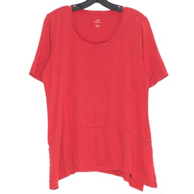 J Jill Womens Tunic Top Dipped Hem Pima Cotton Short Sleeve Size Large Petite AD-image