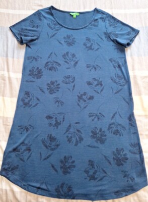 Dip Womens Round Neck Short Sleeve Rayon Blue Floral Dress L Large Stretchy-image