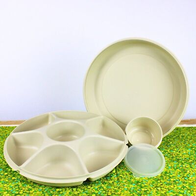 Tupperware 13” Divided Veggie Fruit Dip Snack Party Tray 1665 Lid 1666 Bowl 1697-image
