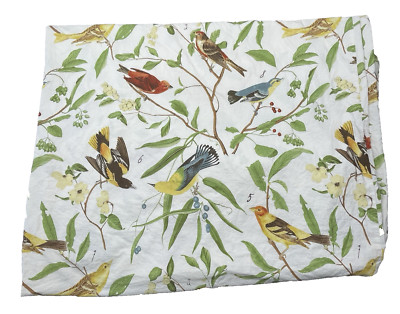 Pottery Barn Duvet Cover Twin Spring Sparrow Birds Leaves Colorful Cotton Button-image